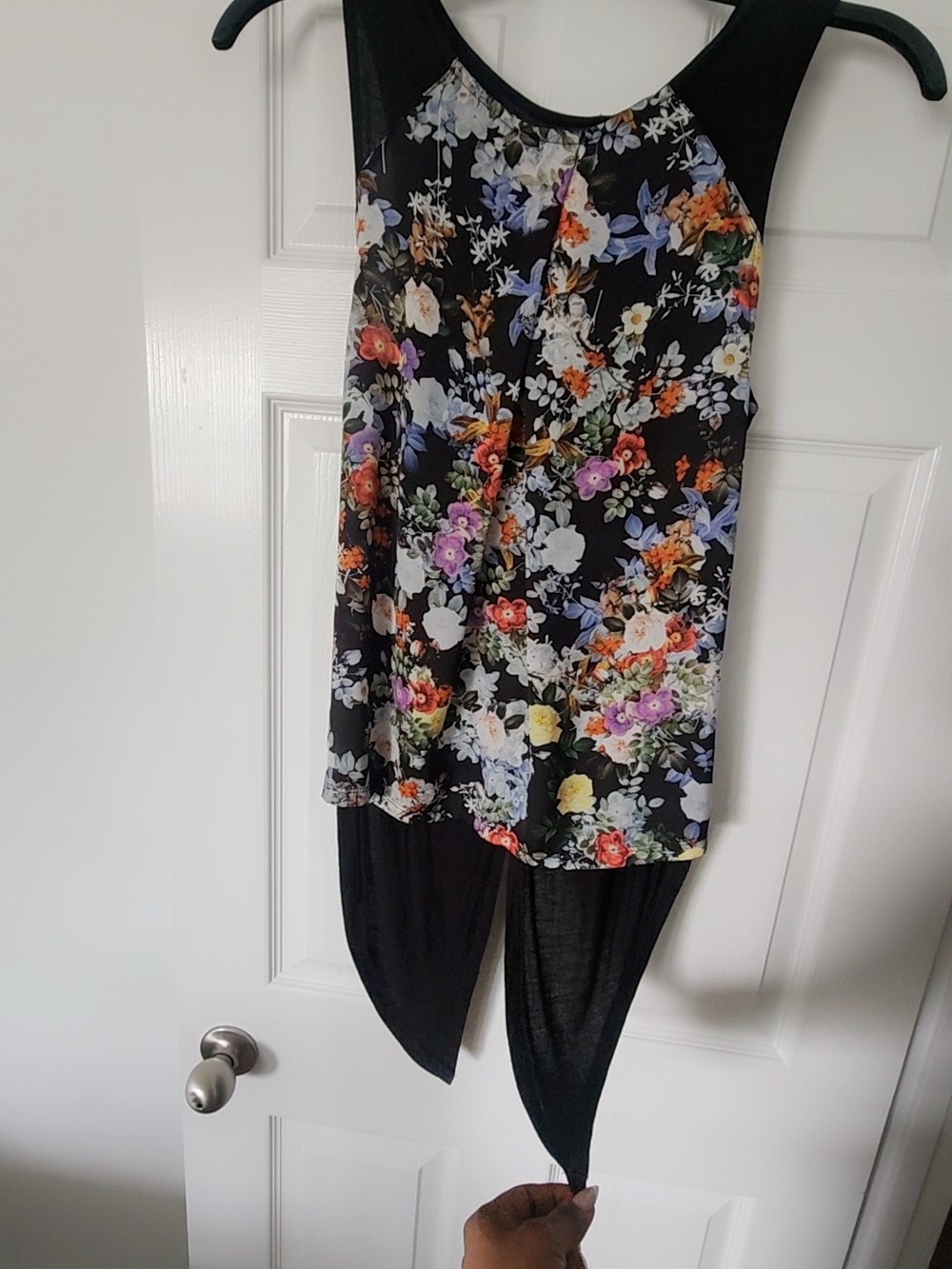 Warehouse Black Floral Scoop Neck Top